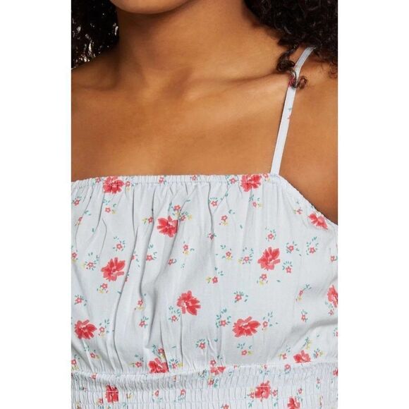 Billabong After Hours Blue Floral Smocked Waist Camisole Sz M 10 Stretch  NEW - Picture 6 of 10
